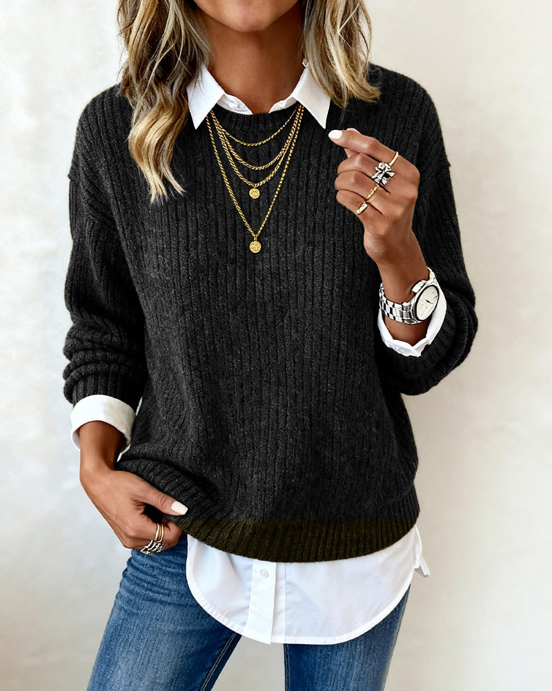 Lieneke - Pull femme effet deux pièces avec col chemise