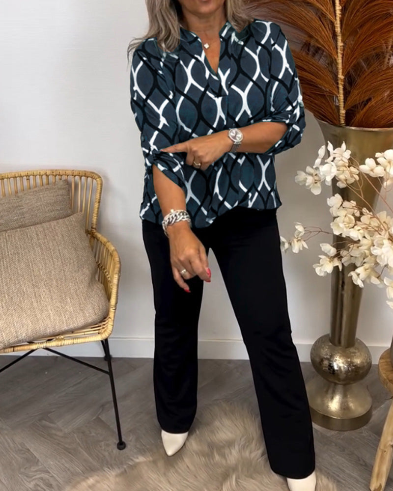 Florina - Blouse Décontractée à Manches Longues et Motif Élégant