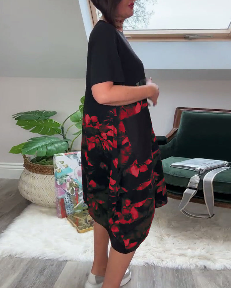 Fien - Robe Décontractée Patchwork à Imprimé Fleuri