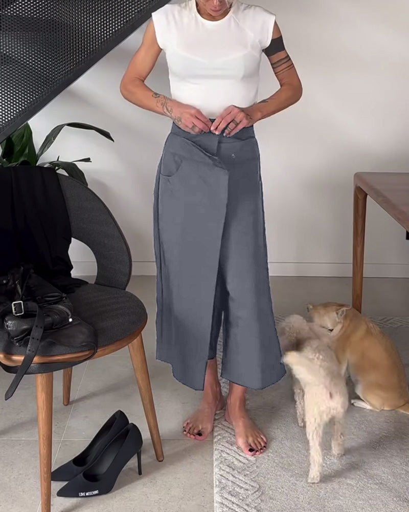 Blair - Pantalon femme large asymétrique pour bureau et quotidien