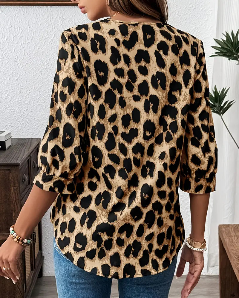 Astoria - Blouse à Manches Mi-Longues Imprimé Léopard Large