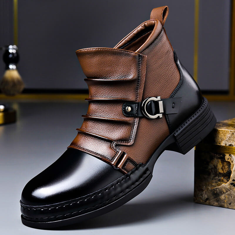 Frederic - Men's leather ankle boots with metal buckle and vintage style