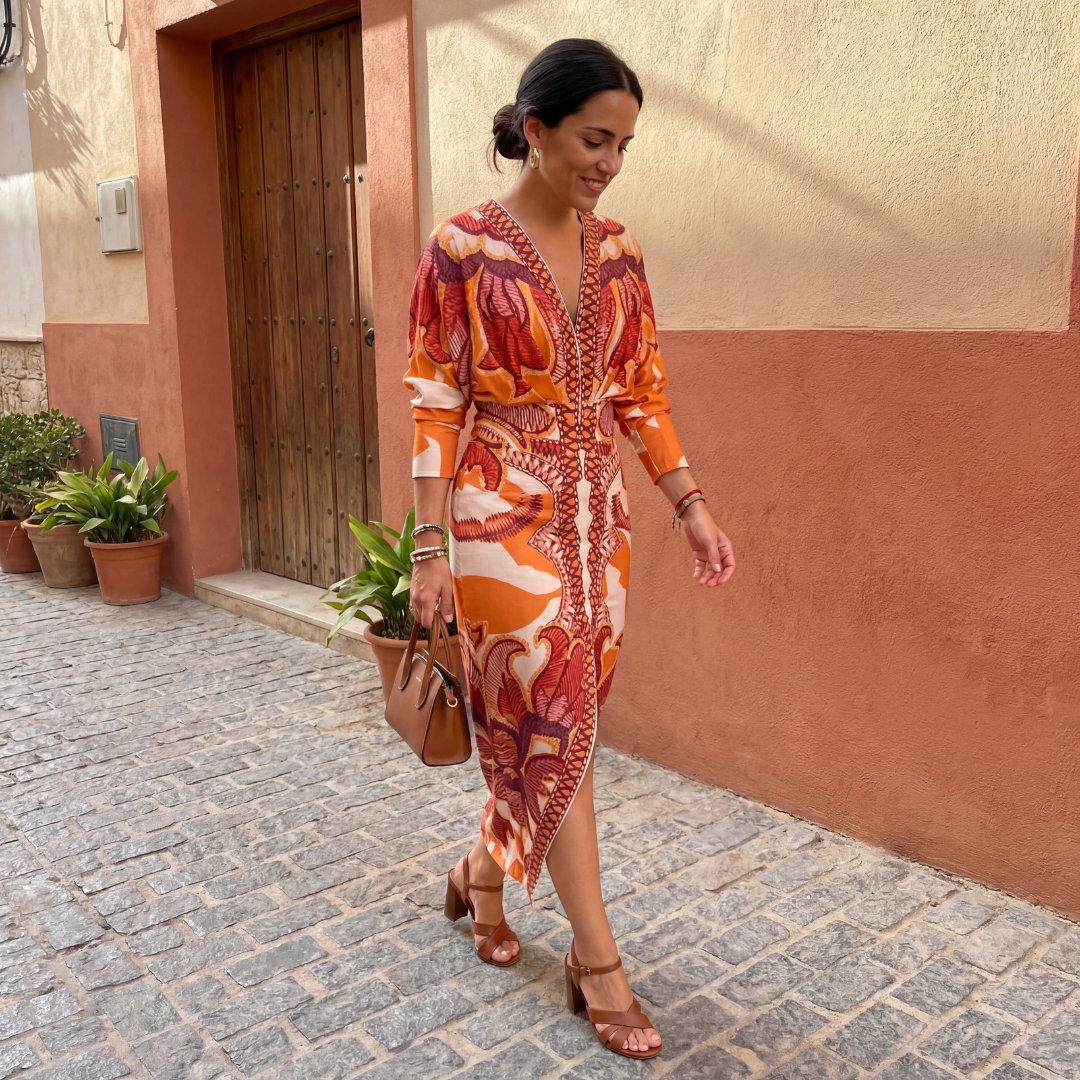 Isadora - Robe Maxi Femme Fluide Décolleté V Coupe Croisée Taille Ajustée Élégante