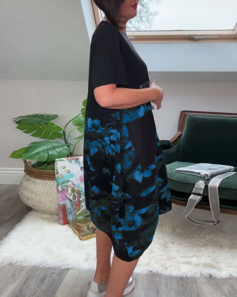 Fien - Robe Décontractée Patchwork à Imprimé Fleuri