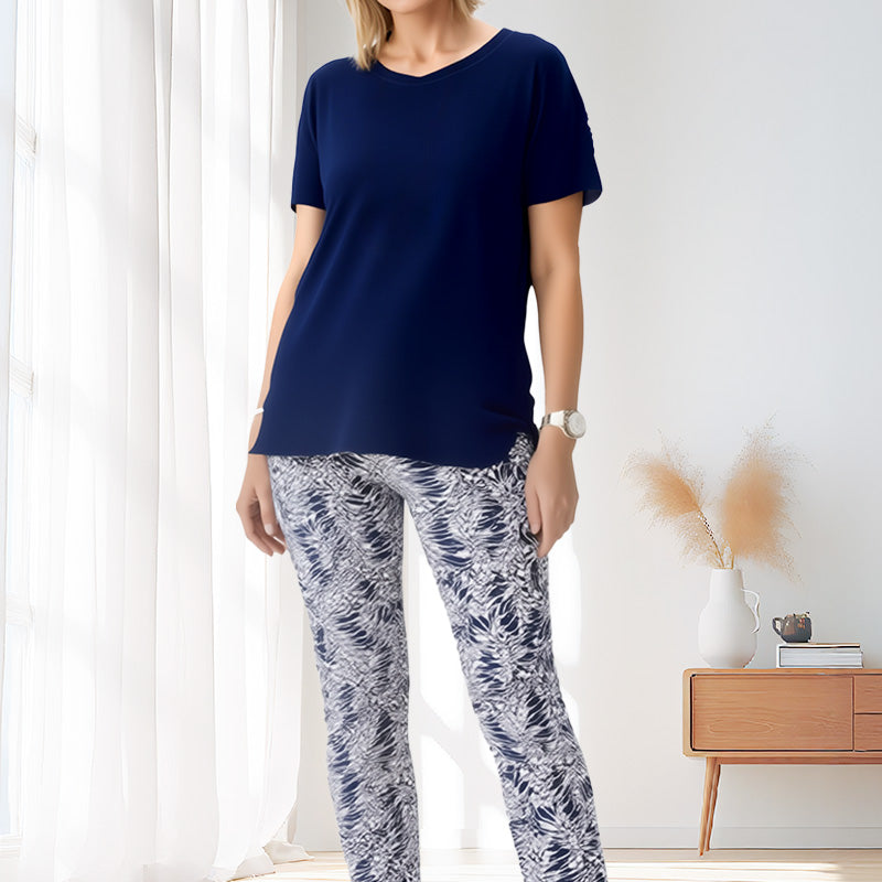 Ixoria - Ensemble femme coton décontracté avec pantalon imprimé fluide