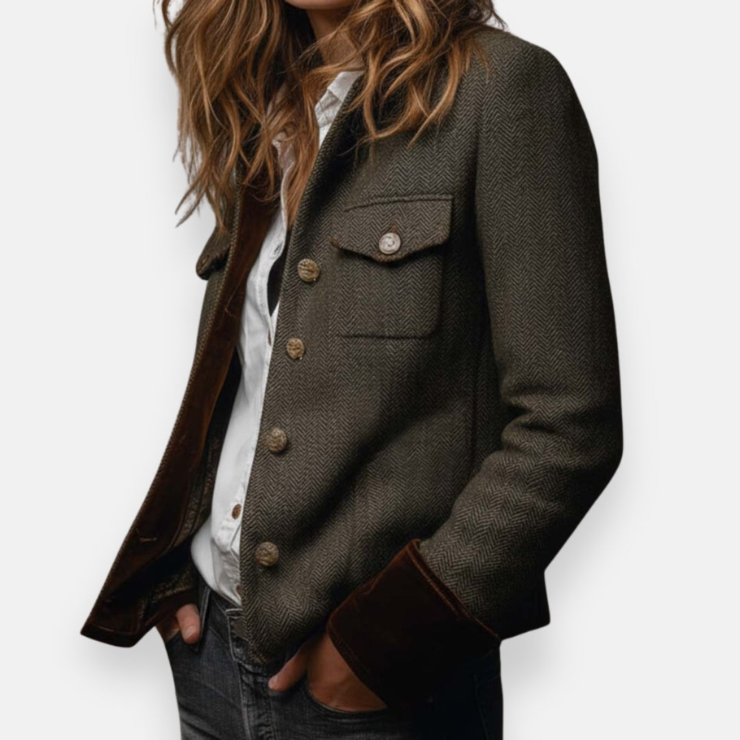 Marisoria - Veste Chic En Tweed Avec Finitions En Velours