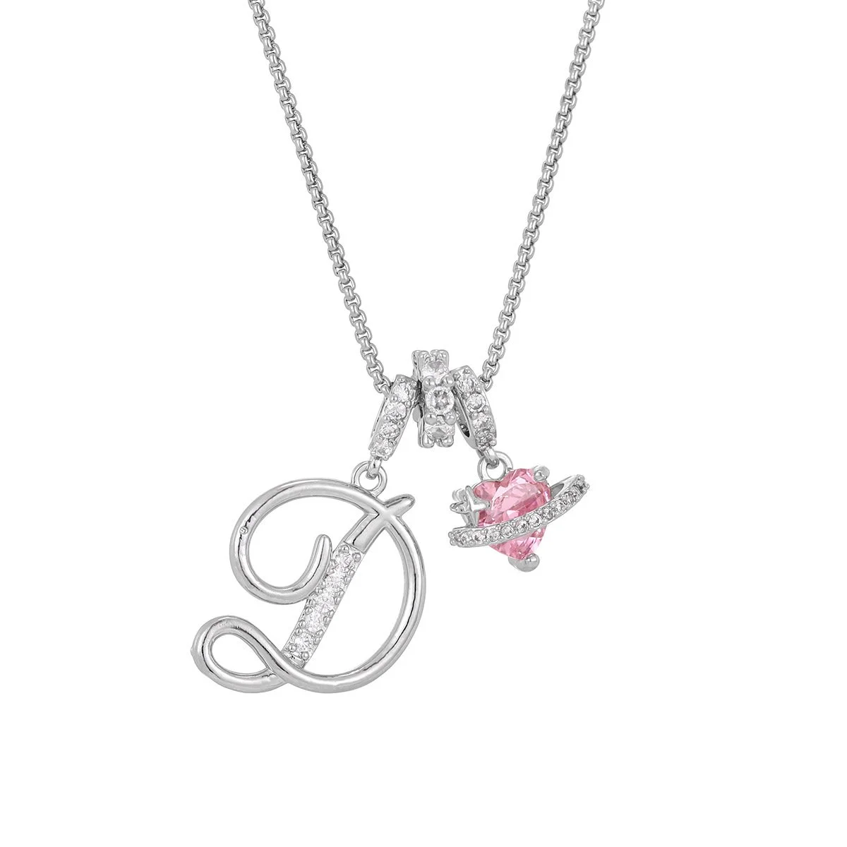 Carmelle - Collier Initiale Avec Cœur Rose Brillant