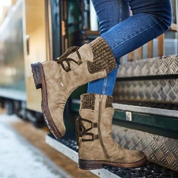 Ovelina - Bottines chaudes à lacets pour femmes pour l’hiver