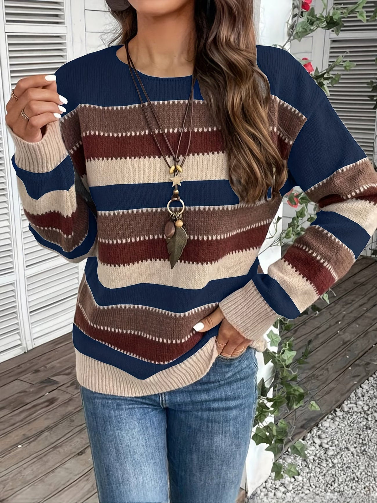 Lucette - Pull femme rayé en maille à manches longues