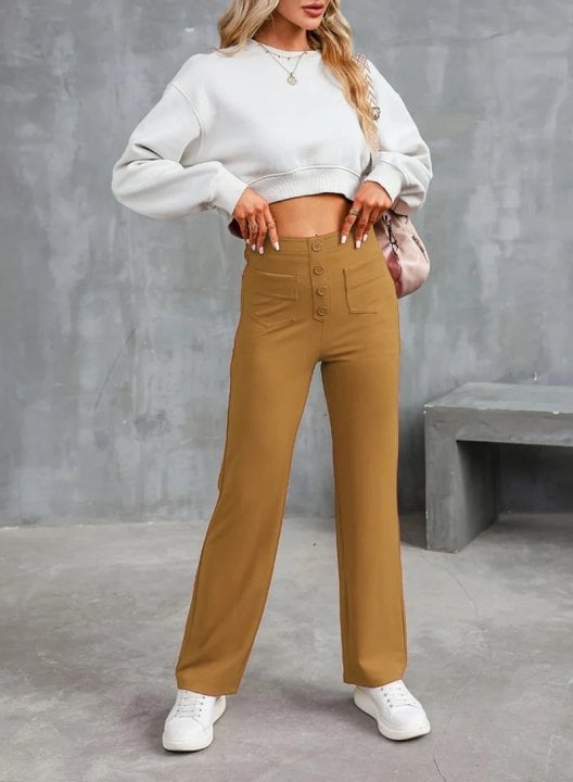 Nara - Haute élasticité - Pantalon décontracté taille haute à jambe droite