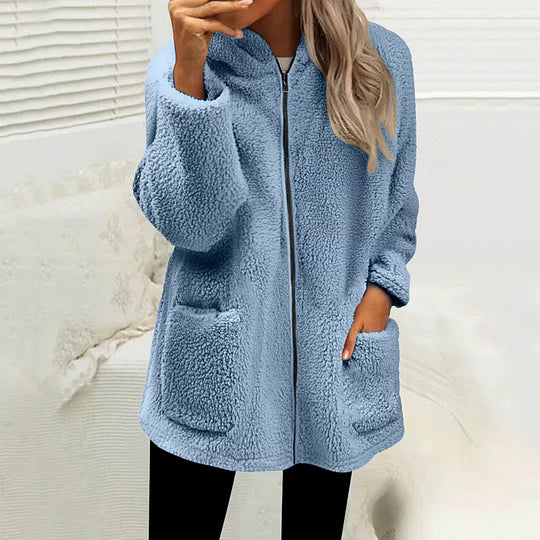 Stien - Women's knitted zip-up mock neck cardigan with decorative buttons