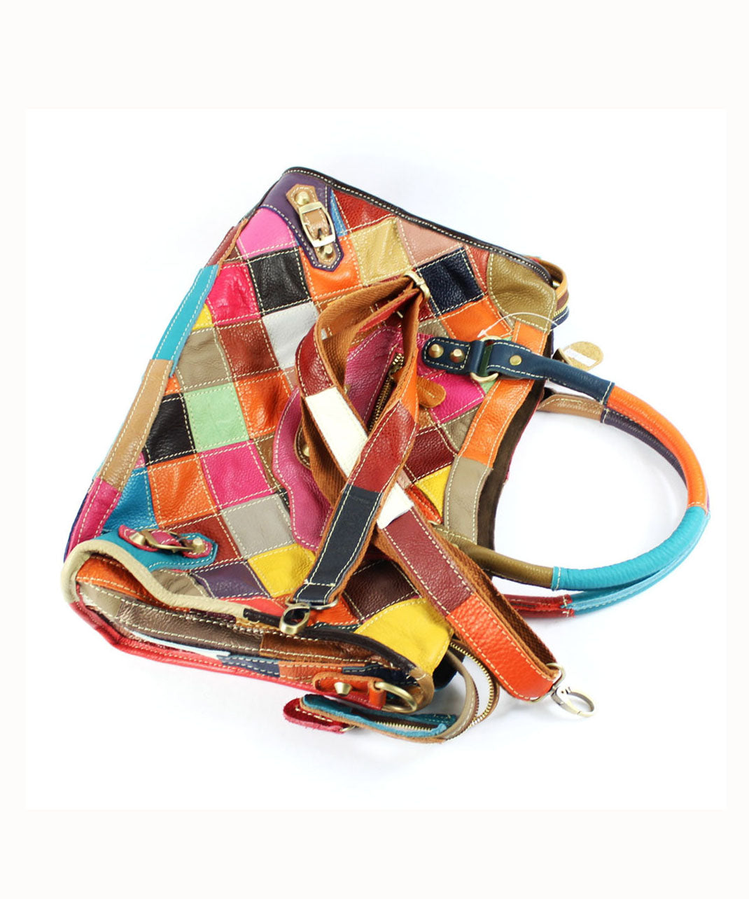 Gravina - Sac tote élégant en cuir de veau patchwork avec fermeture éclair et clous colorblock