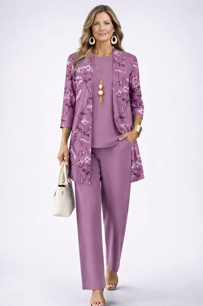 Maxine - Ensemble femme trois pièces avec cardigan imprimé élégant