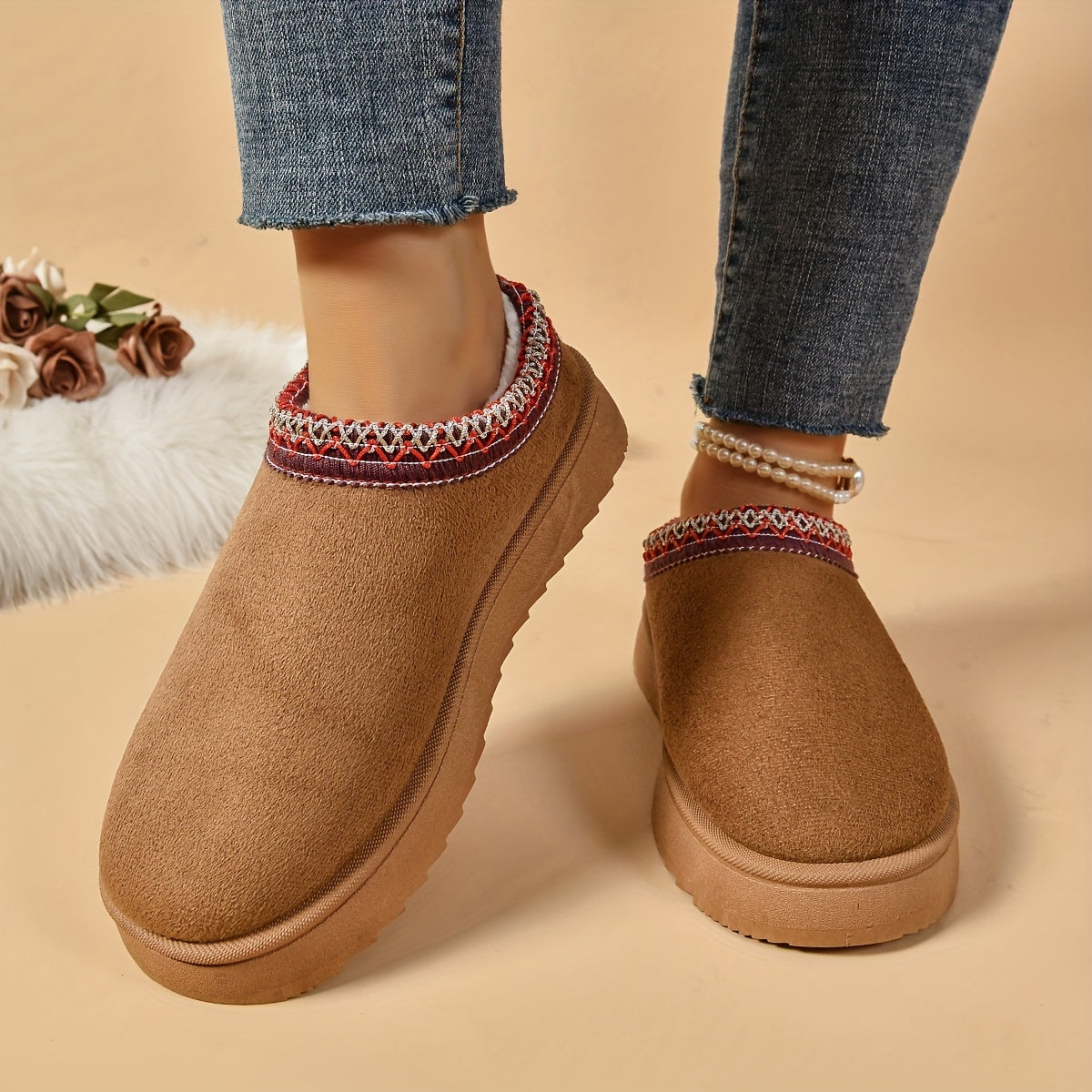 Selviane - Bottes Slip-On Ethniques à Doublure en Fausse Fourrure