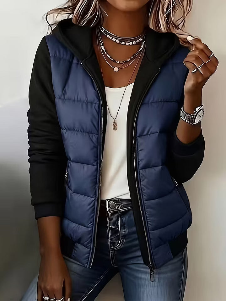 Roosje - Women's quilted hooded jacket with two-tone long sleeves