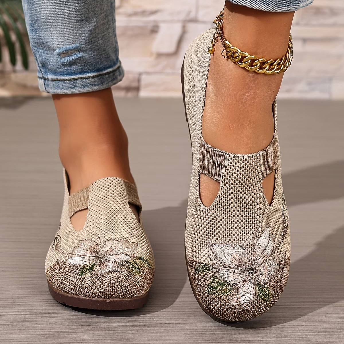 Arixa - Chaussures Respirantes Confortables à Broderie Fleurie
