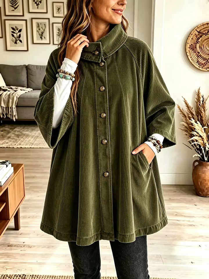 Titia - Women's oversized corduroy cape coat with a turndown collar