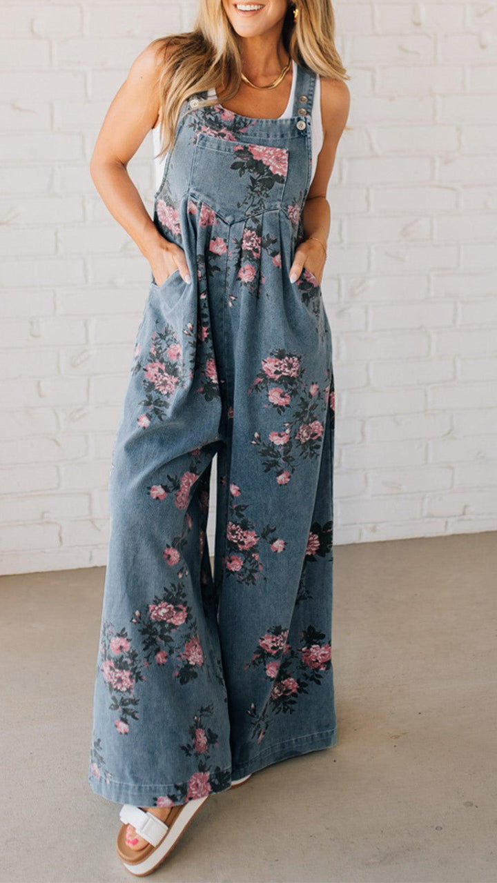 Elaria - Combinaison en Jean pour Femme avec Imprimé et Poches