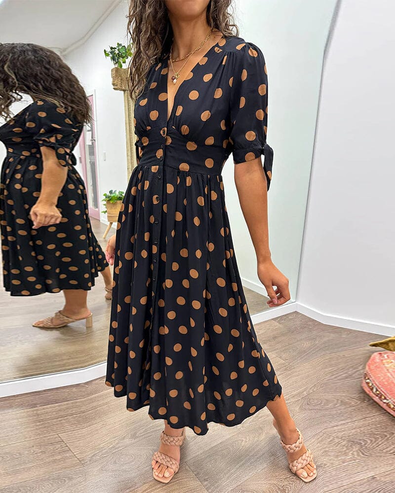 Mina - Robe à Pois avec Décolleté Pointu Profond