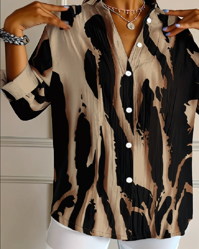 Telyra - Blouse Col Montant Imprimé Irrégulier