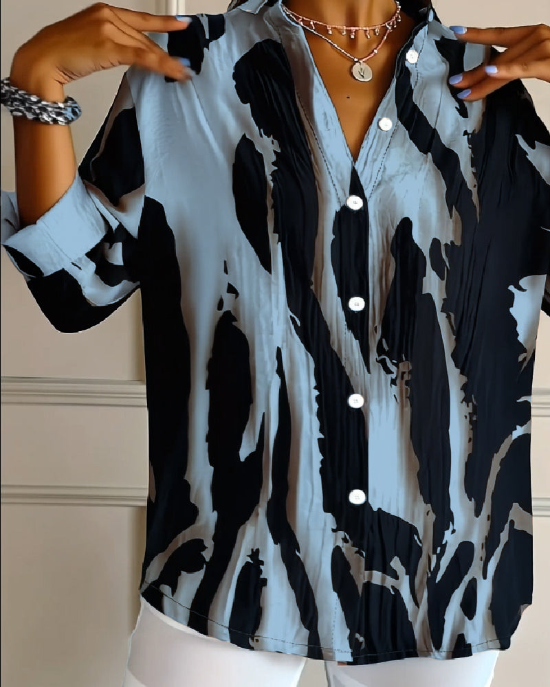 Telyra - Blouse Col Montant Imprimé Irrégulier
