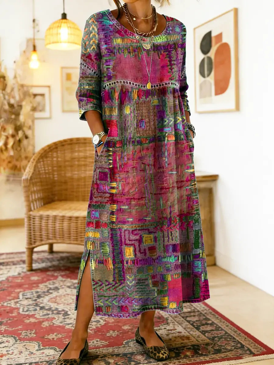 Lunethra - Robe Denim Patchwork Ethnique Femme