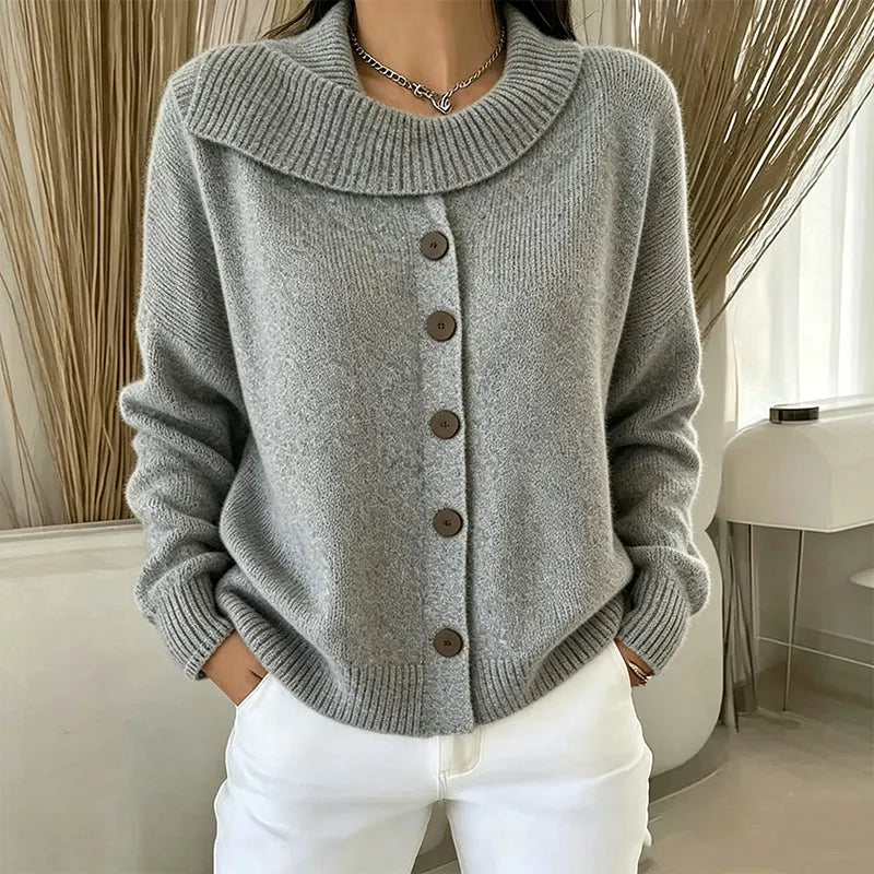 Cornelia - Women's Knitted Cardigan with Irregular Collar and Buttons