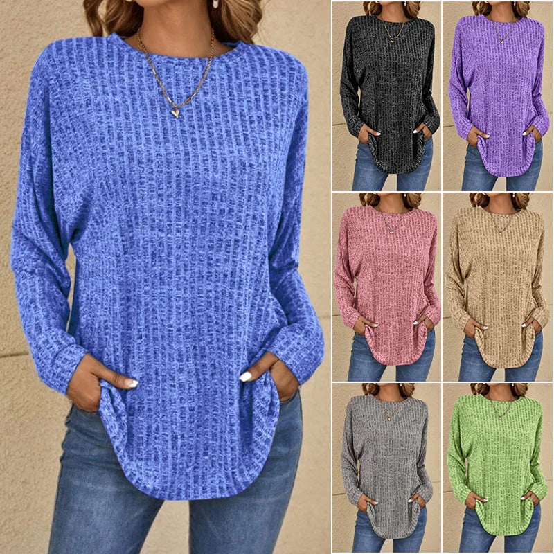Jolene - Pull long à manches longues décontracté pour femme