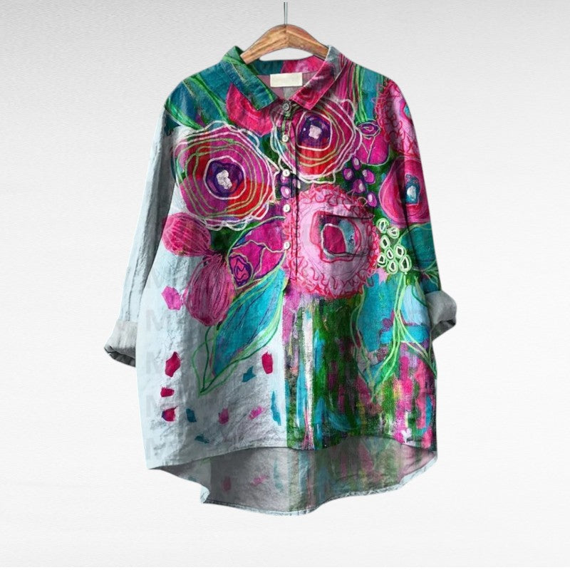 Dovira - Chemisier Artistique À Imprimé Floral Multicolore