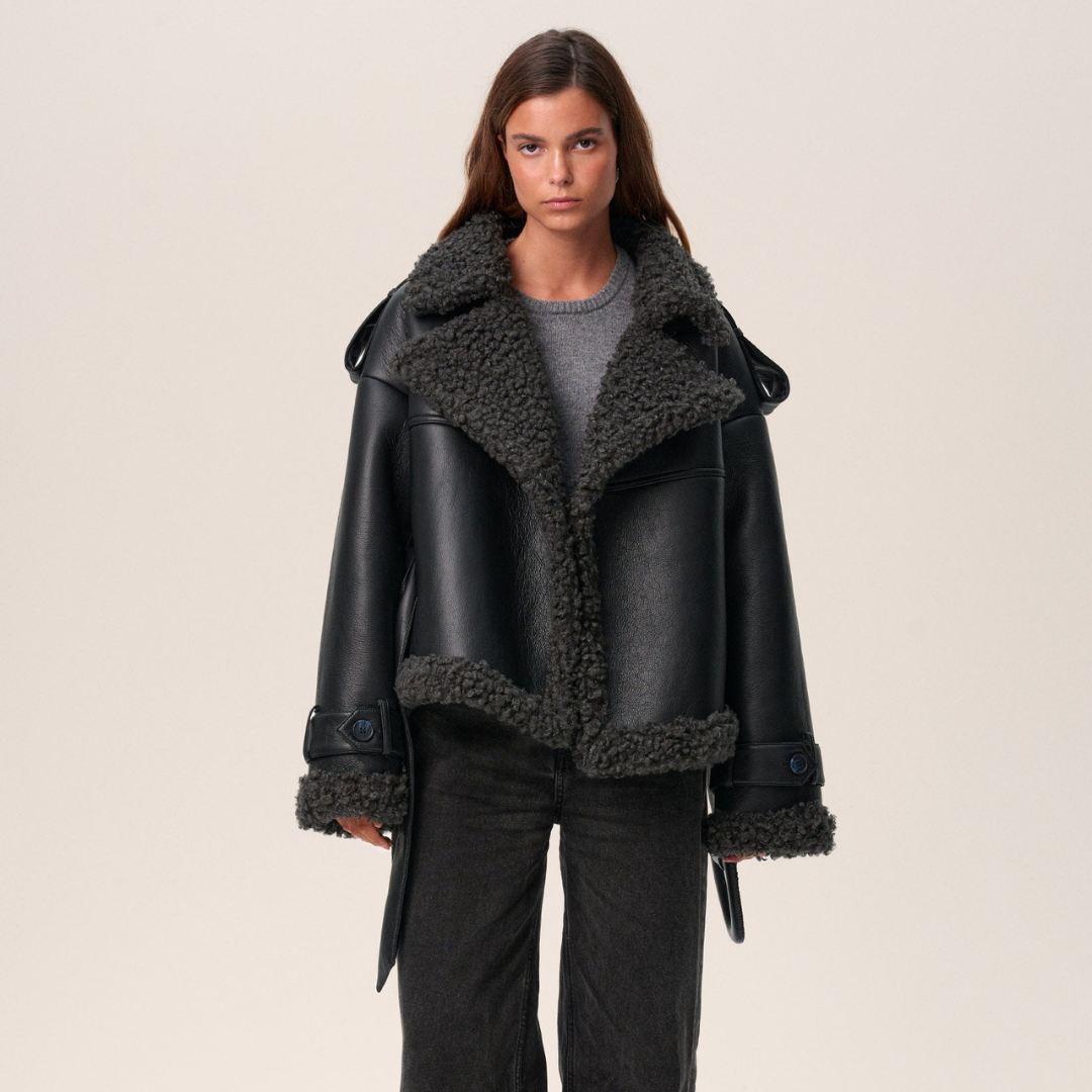 Dorelya - Manteau Shearling Ceinturé Élégance Hivernale
