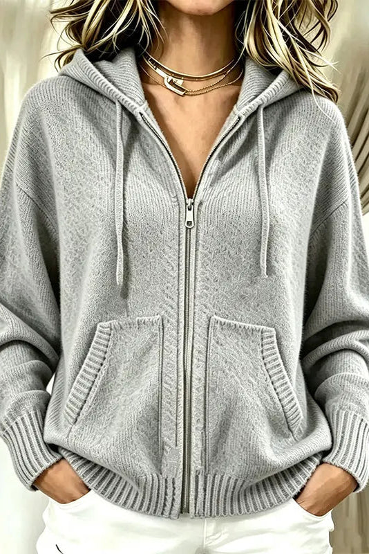 Charlène - Cardigan femme zippé à capuche en maille douce