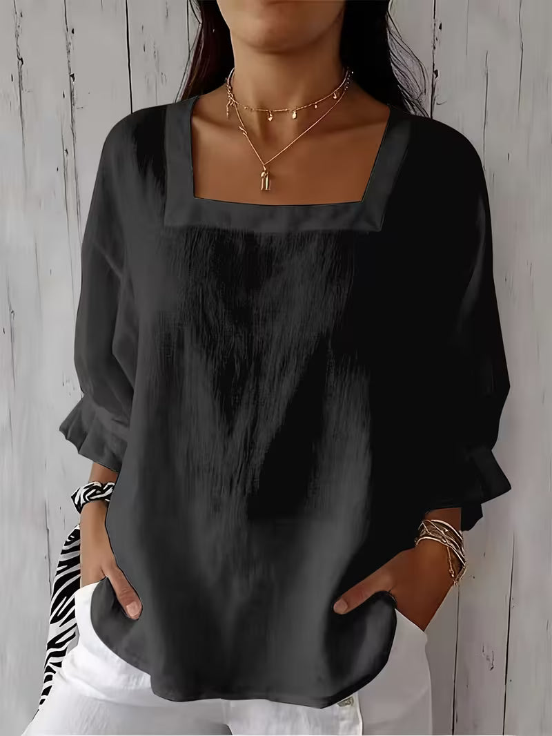 Renske - Blouse femme  à col carré et manches longues