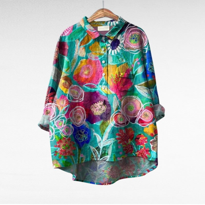 Dovira - Chemisier Artistique À Imprimé Floral Multicolore
