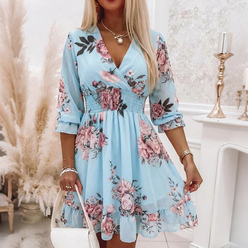 Halvienne - Robe Fleurie d’Été à Décolleté V