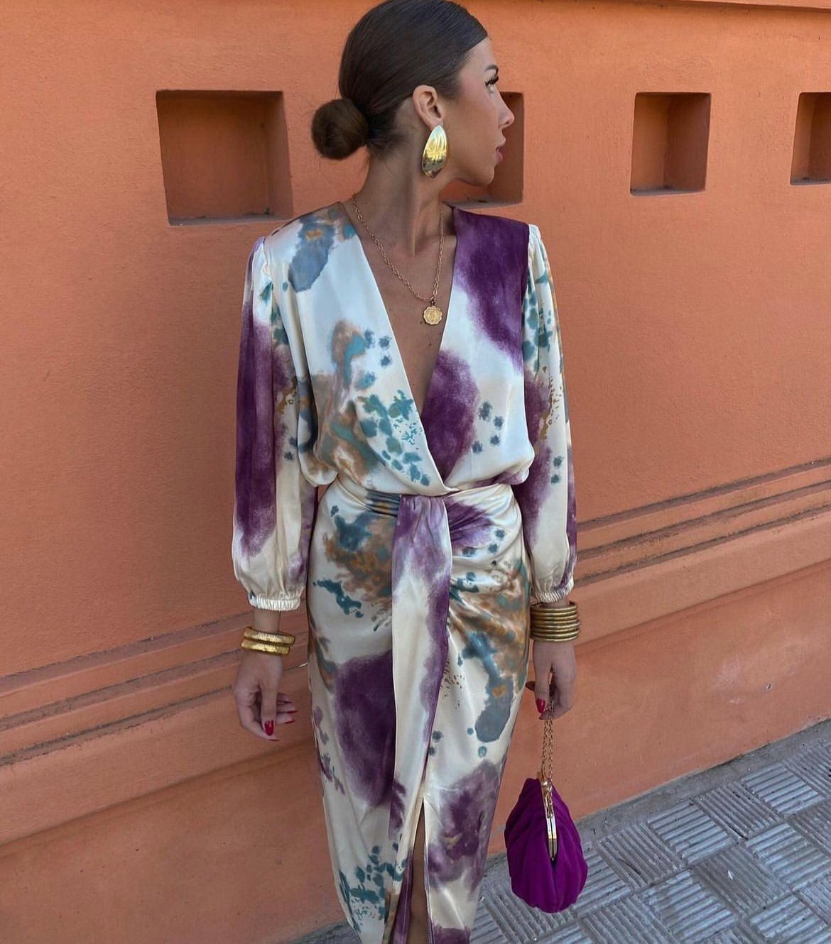 Sylthra - Robe Midi Femme Croisée Décolleté V Élégante Ceinture Ajustée