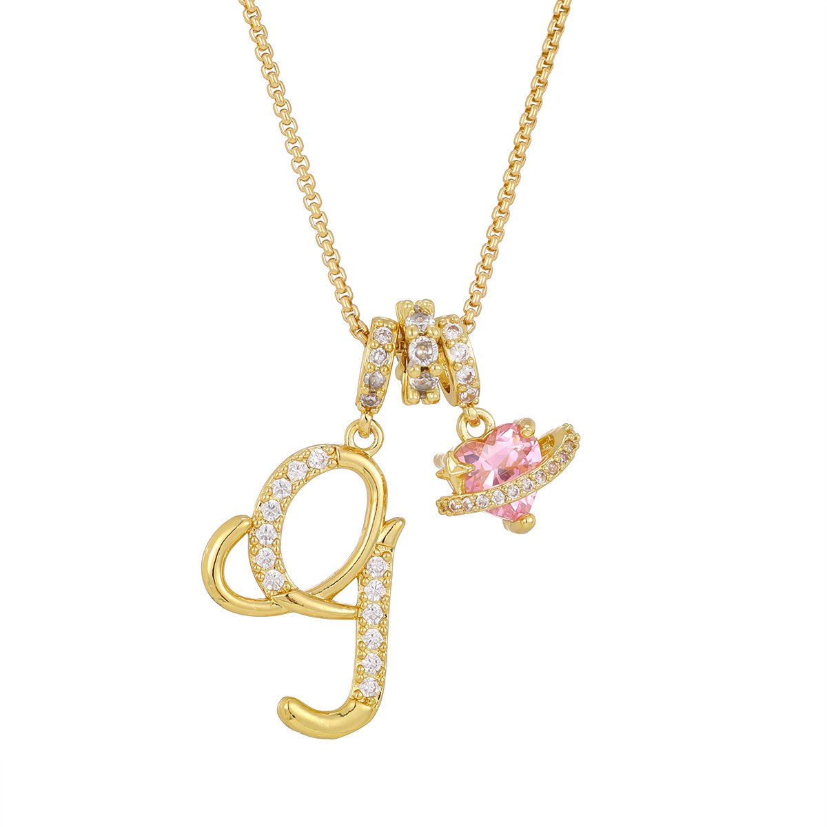 Carmelle - Collier Initiale Avec Cœur Rose Brillant