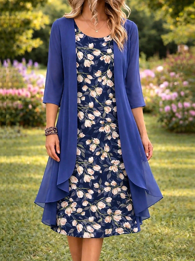 Ilynessa - Ensemble femme robe en chiffon avec cardigan léger
