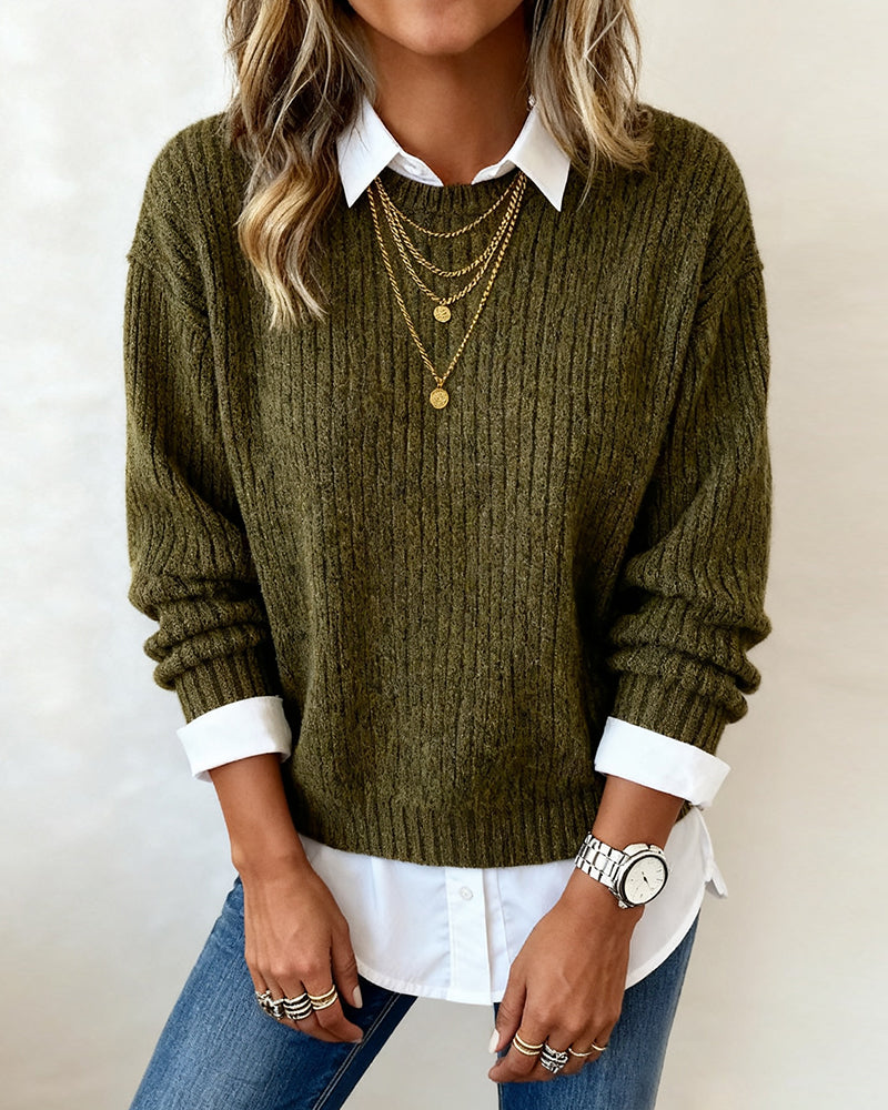 Lieneke - Pull femme effet deux pièces avec col chemise