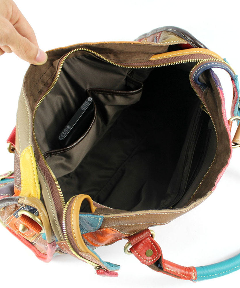 Gravina - Sac tote élégant en cuir de veau patchwork avec fermeture éclair et clous colorblock
