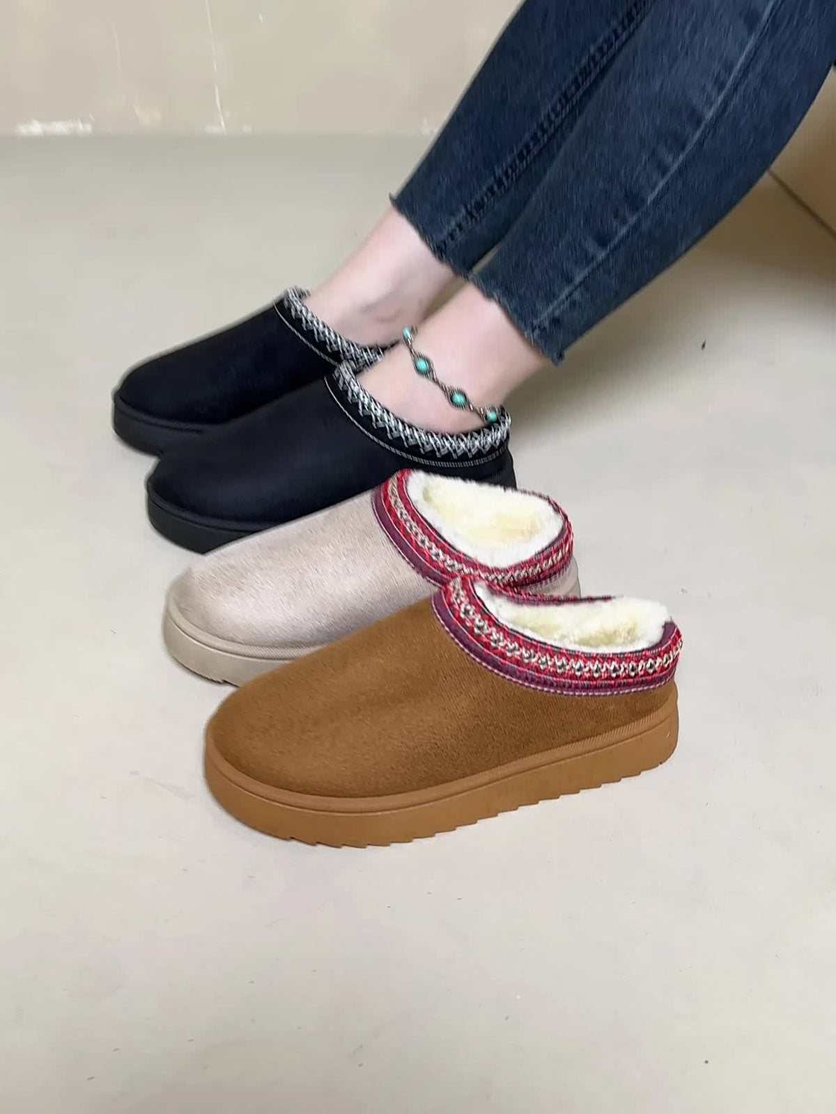 Selviane - Bottes Slip-On Ethniques à Doublure en Fausse Fourrure