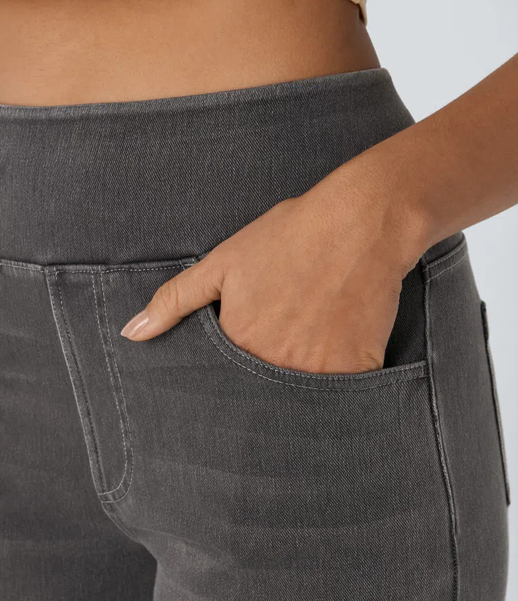 Ruvessa - Jean femme taille haute jambe large très extensible coupe moderne