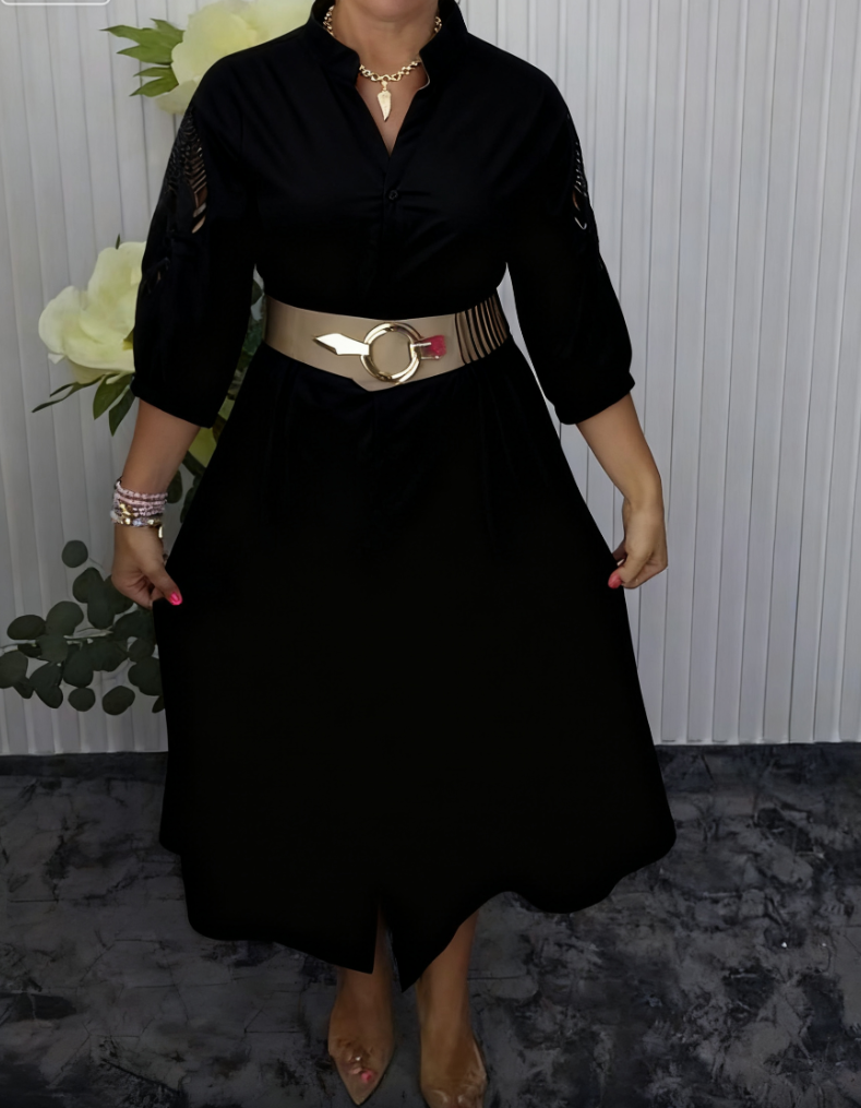 Mavellea - Robe femme chemise élégante avec ceinture coupe fluide midi