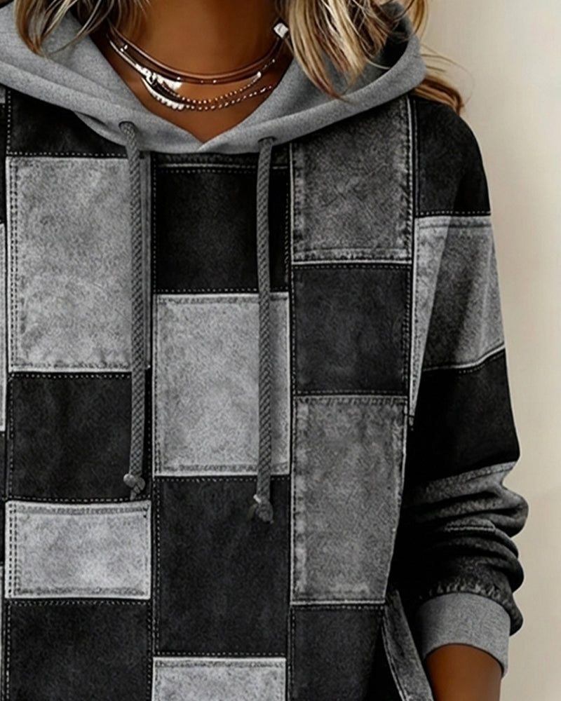 Gwenarissa - Sweat à Capuche Patchwork Denim Moderne