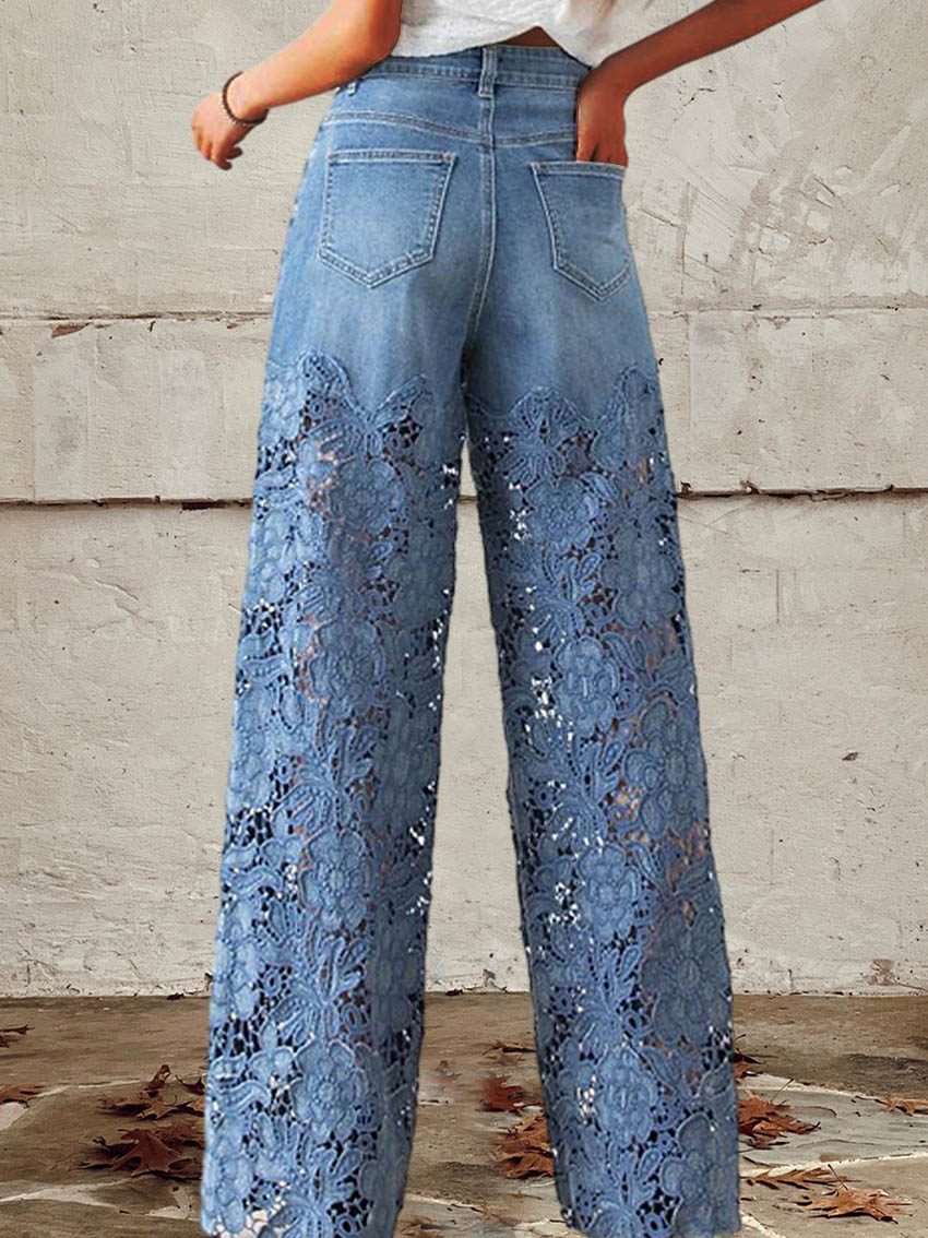 Lisandra - Jean taille moyenne en dentelle patchwork