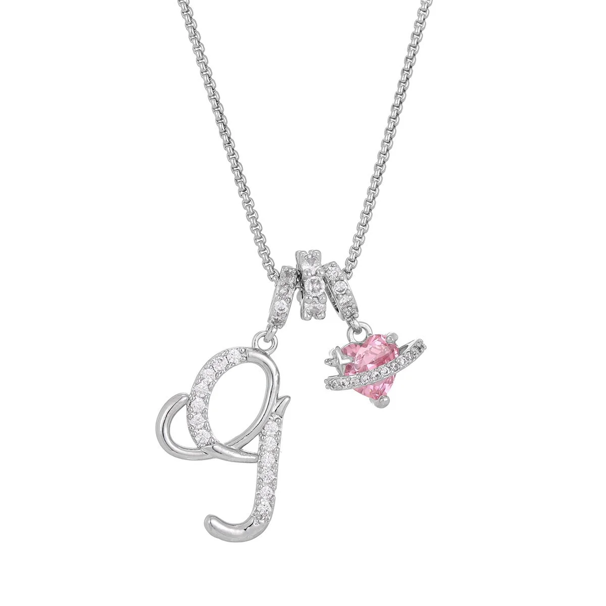 Carmelle - Collier Initiale Avec Cœur Rose Brillant