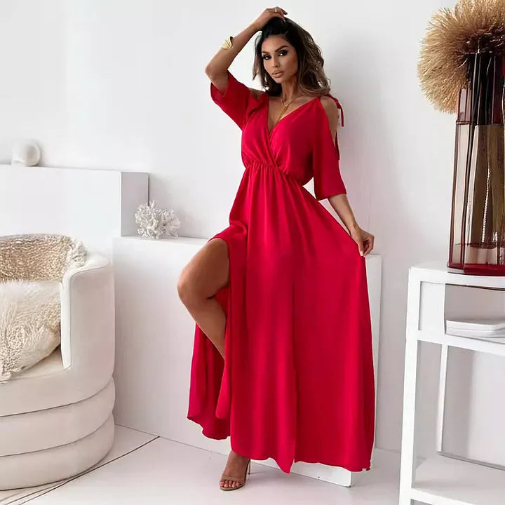 Rovenza - Robe maxi femme épaules dénudées avec fente élégante