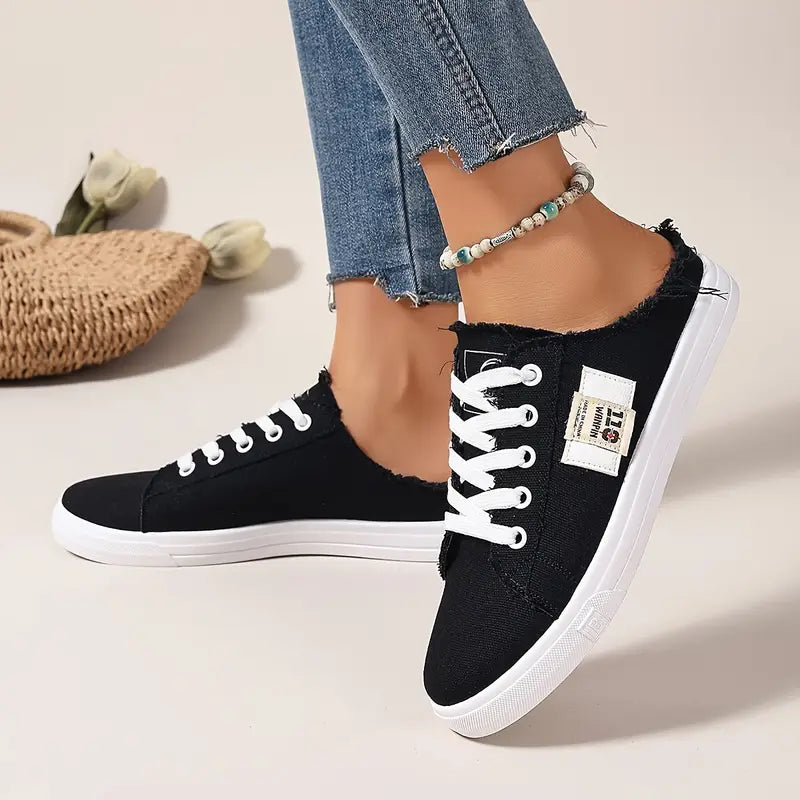 Cyrelia - Chaussures en toile lacées plates tendance et confortables qui vont avec tout