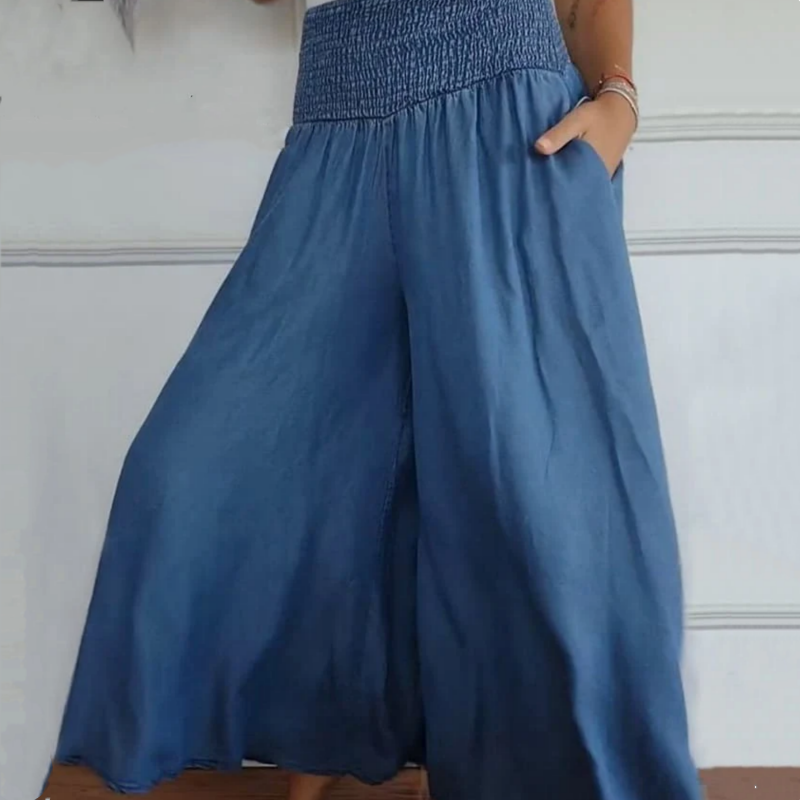 Pravina - Jean Femme Taille Haute à Jambes Larges