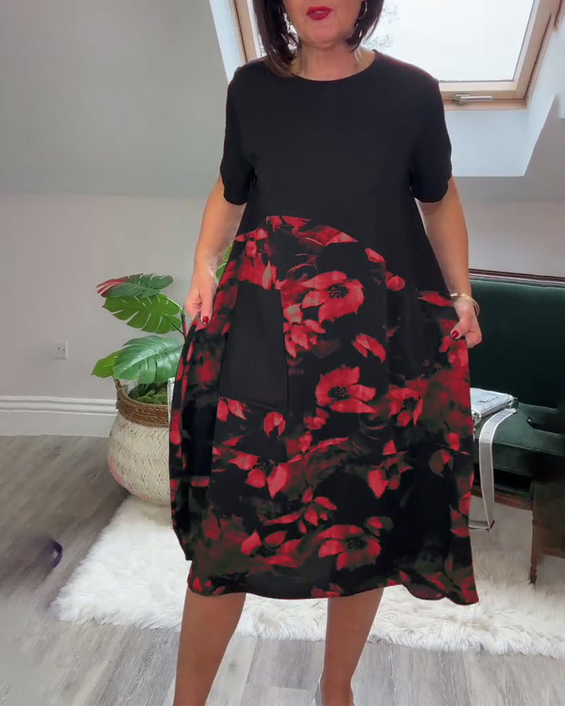Fien - Robe Décontractée Patchwork à Imprimé Fleuri