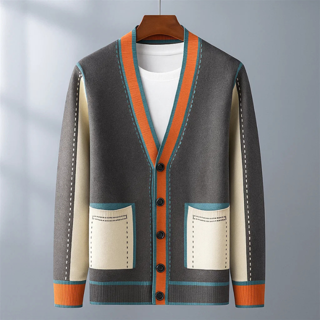 Norbert - Gilet Tricoté Col V À Détails Contrastés
